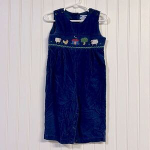 Vintage Carriage Boutiques Embroidered Corduroy Navy Blue Farm Animal Overalls